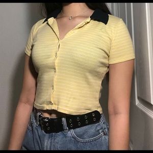 rare brandy melville yellow & navy caroline top